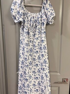 SHEIN White Maxi Dress with Blue Floral Print